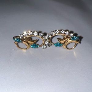 Elegant Gold and Blue Crystal Earrings